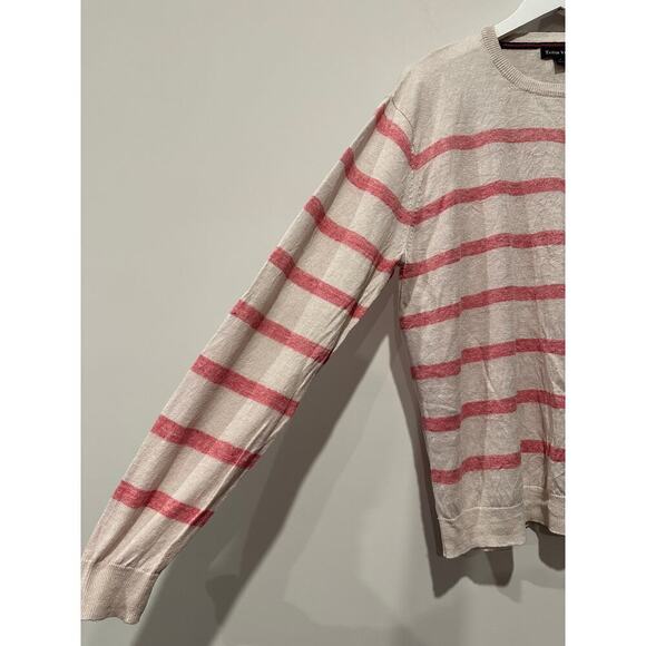 Tailor Vintage Size Large Pink Long Sleeve Striped 100% Linen Pullover Sweater - Picture 4 of 8